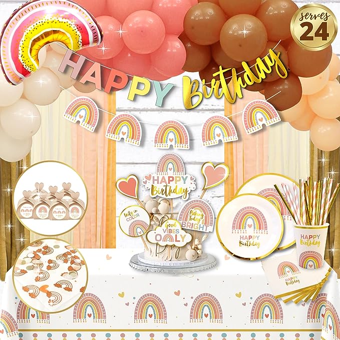 310 Pc Boho Birthday Decorations , Rainbow Party Decorations