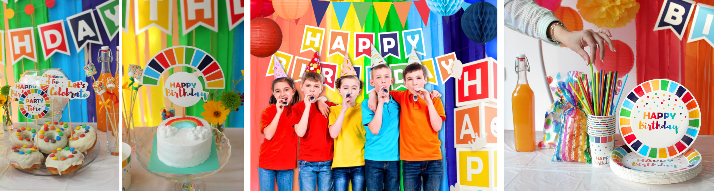 rainbow colorful birthday decorations for men, women, kids, colorful rainbow disposable tableware