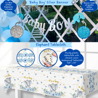 187 pc Baby Shower Decorations for Boy | Blue Elephant Theme.