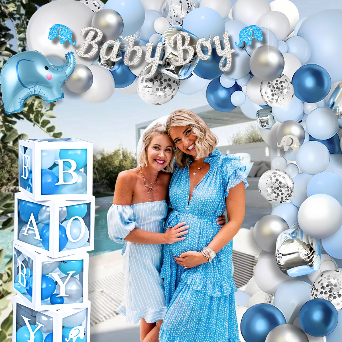 187 pc Baby Shower Decorations for Boy | Blue Elephant Theme.