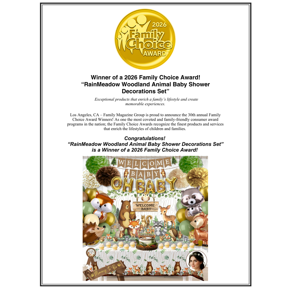 RainMeadow Woodland Animal Baby Shower Decorations - Forest Animal Theme Kit for Boy or Girl with Backdrop, Balloons, Banners, Tablecloth