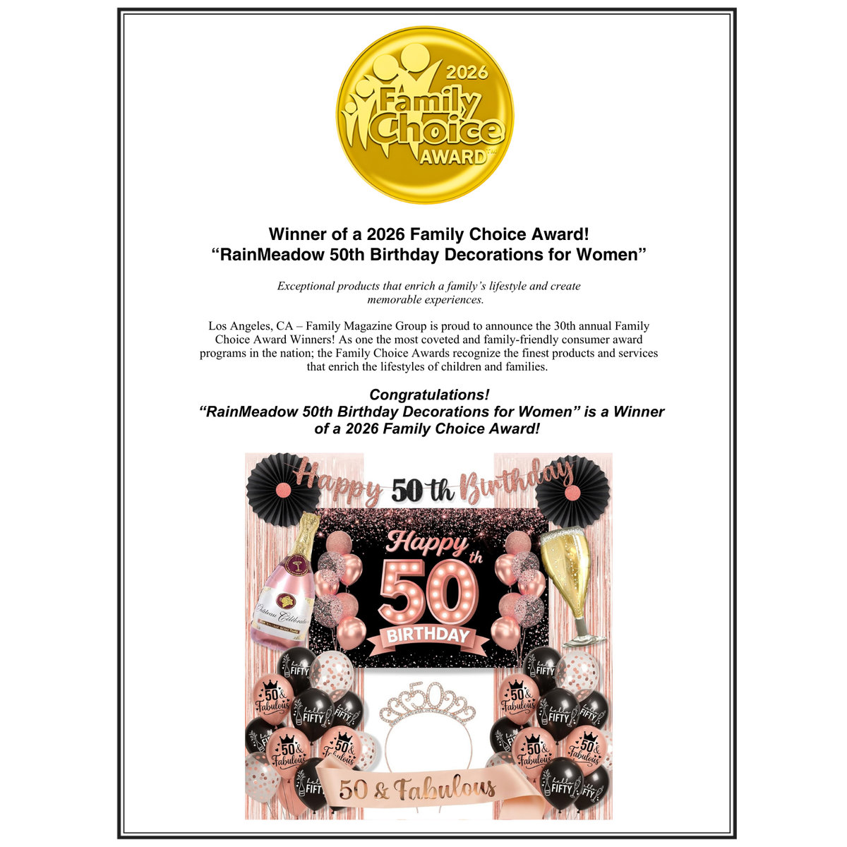 50th Birthday Decorations for Women 40 pc - Party Supplies - Black and Rose Gold Theme