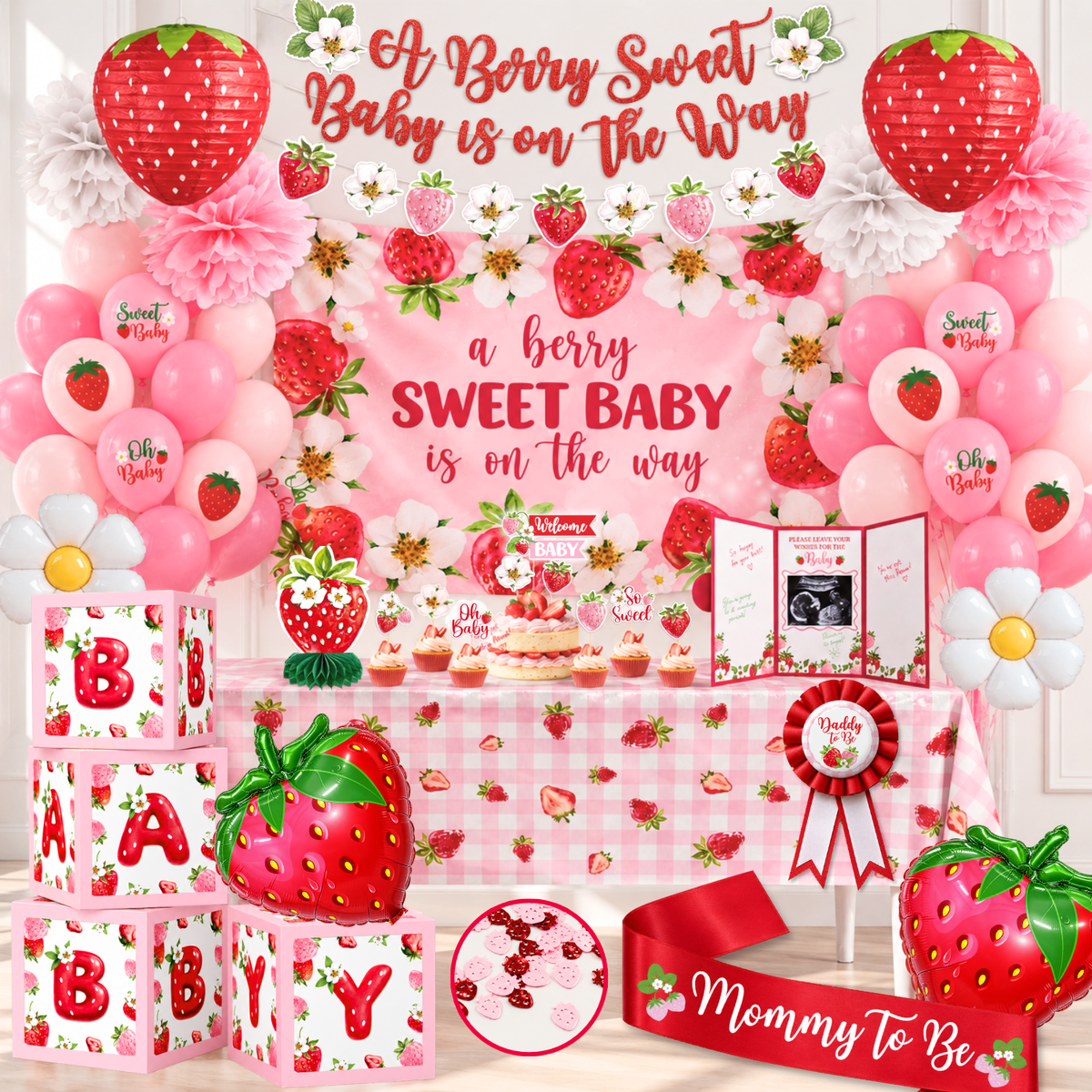 Berry Sweet Baby Shower Decorations, Strawberry Theme Set