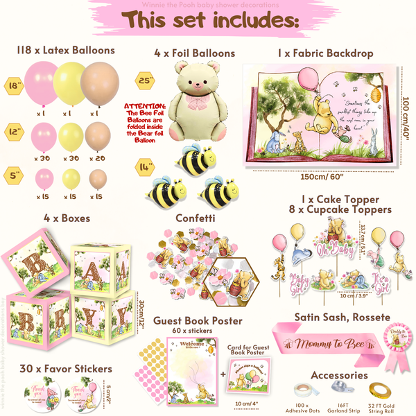 Pink Winnie Baby Shower Decorations Kit