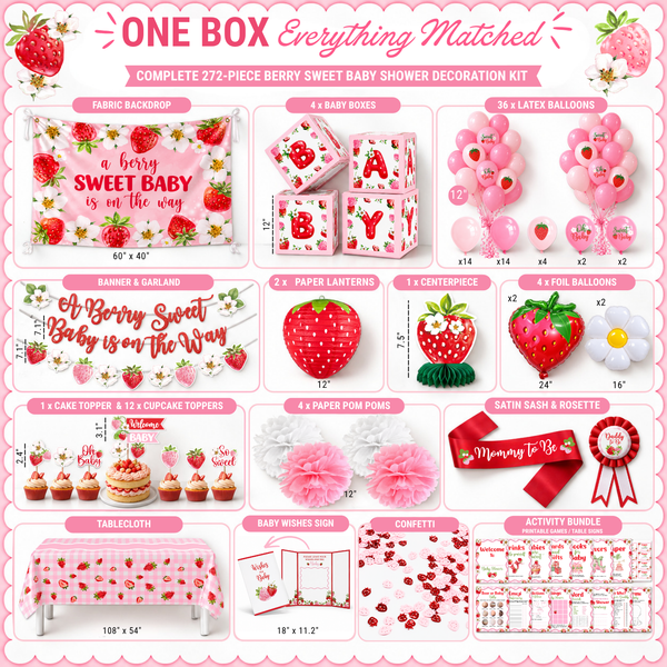 Berry Sweet Baby Shower Decorations, Strawberry Theme Set