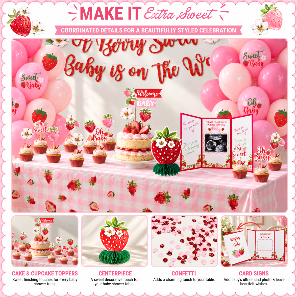 Berry Sweet Baby Shower Decorations, Strawberry Theme Set
