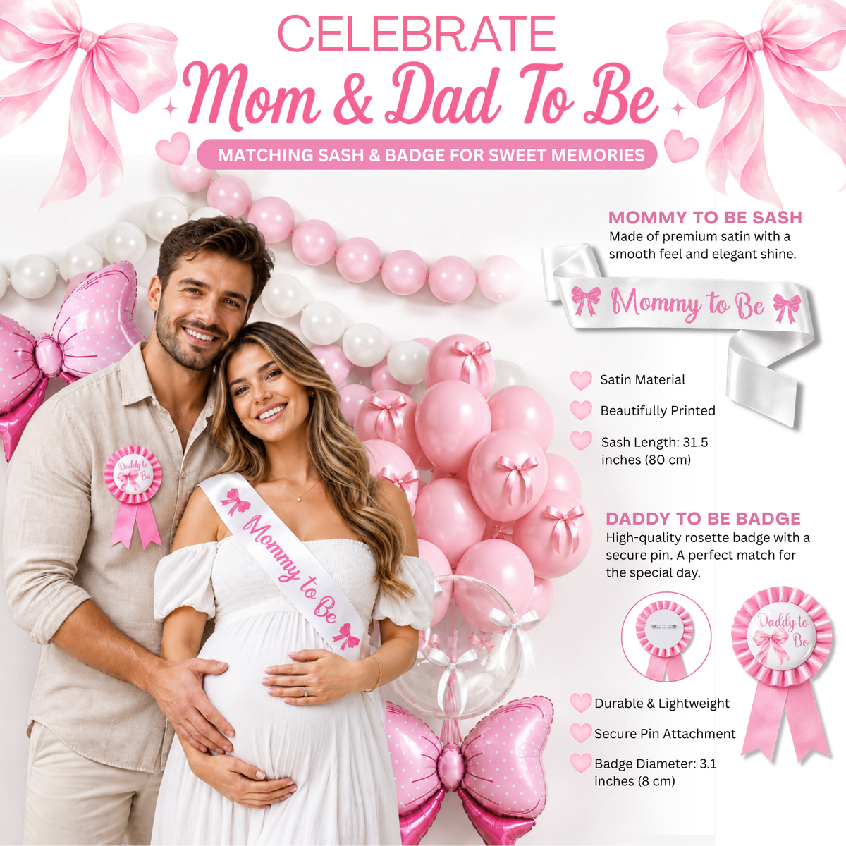 Pink Bow Baby Shower Decorations, Coquette Set for Girls