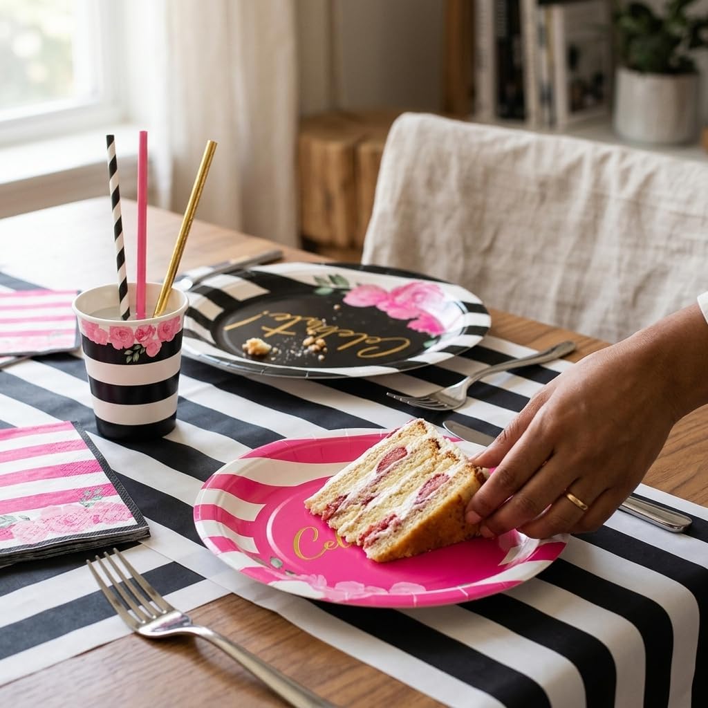 Hot Pink Party Decorations Disposable Tableware Set Serves 24