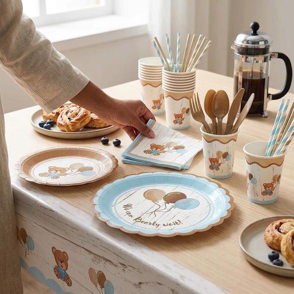 Teddy Bear Baby Shower Party Supplies | Disposable Tableware | Serves 24
