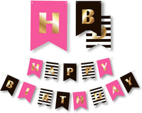 Happy Birthday Banner for Girls & Women | Hot Pink, Black & Gold | Kate Spade inspired