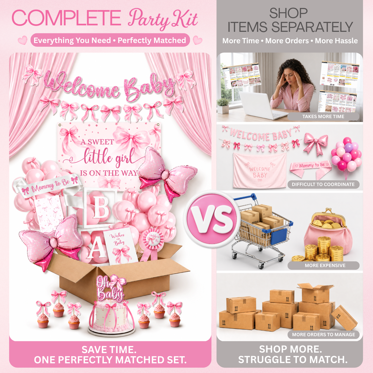 Pink Bow Baby Shower Decorations, Coquette Set for Girls