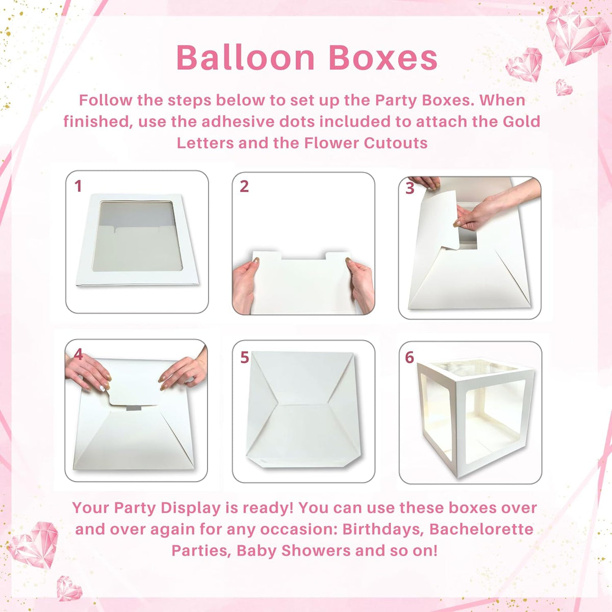 Rose Gold Bridal Shower Decorations 2 in 1 Set - Balloon Garland Arch and Boxes.