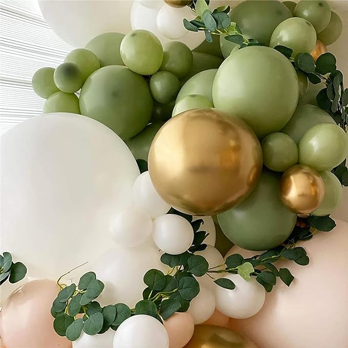 Sage Green Bridal Shower Decorations 2 in 1 Set - Balloon Garland Arch and Boxes.