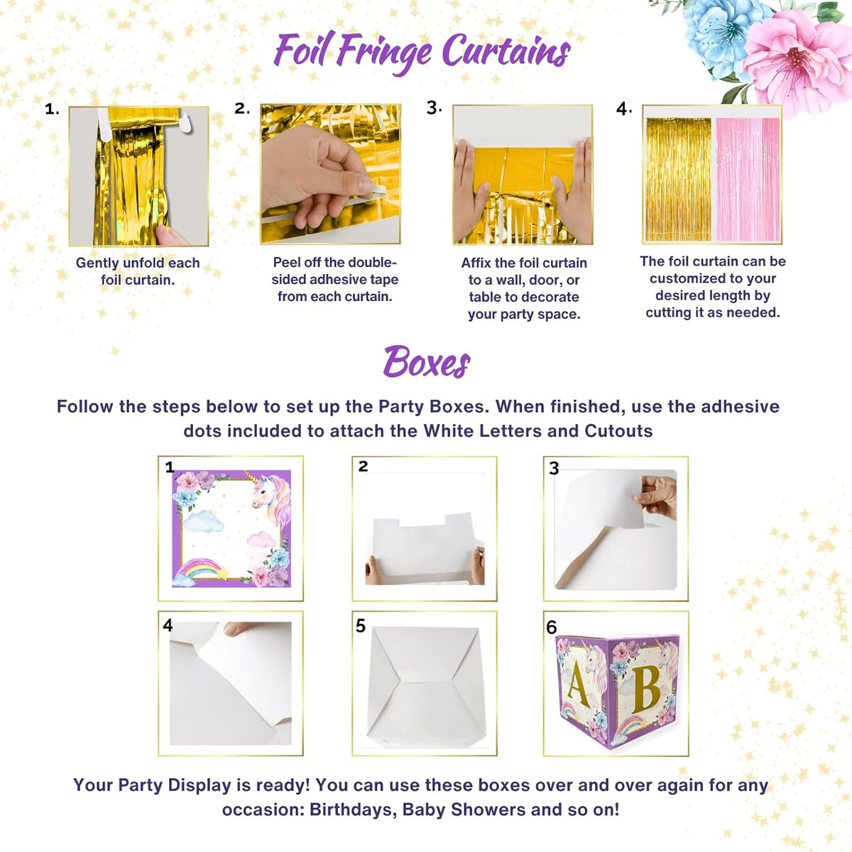 Unicorn Birthday Decorations for Girls Kit.