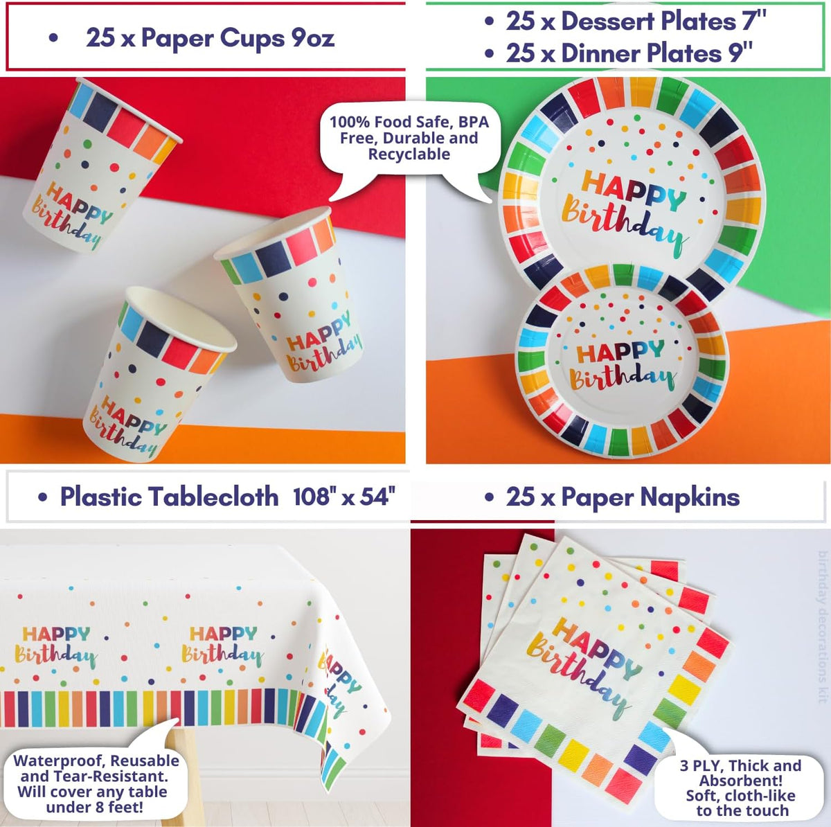 486 PC Colorful Birthday Party Decorations for Men, Women, Kids, Boy, Girl, Unisex.