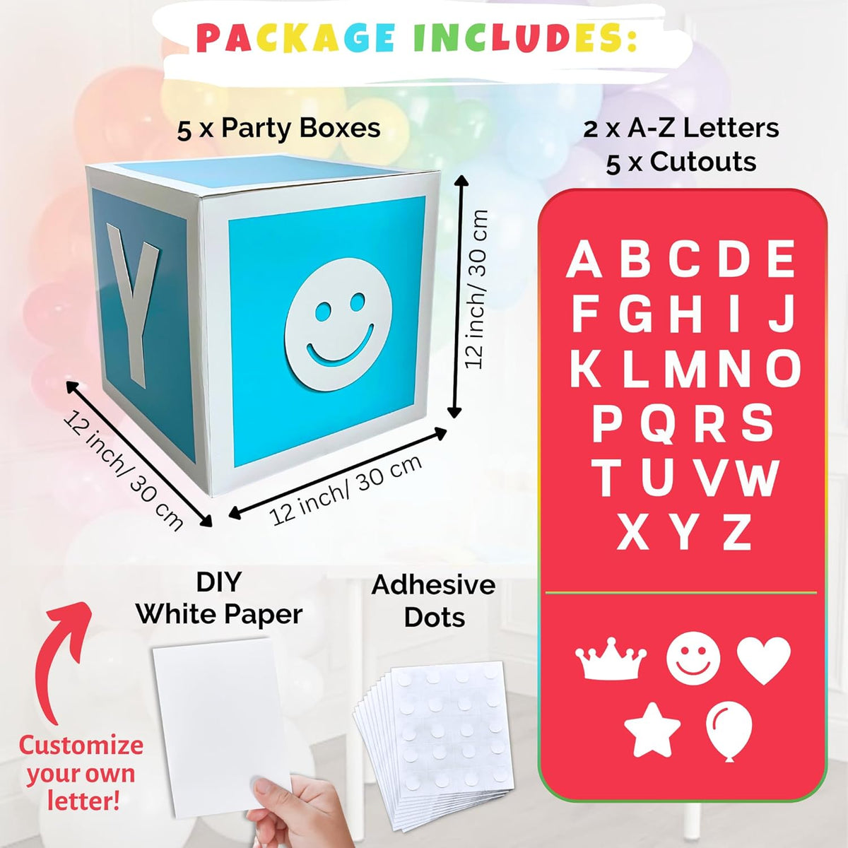 Colorful Birthday Party Decorations Boxes.