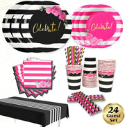 Hot Pink Party Decorations Disposable Tableware Set Serves 24