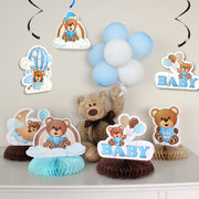 Teddy Bear Baby Shower Decorations for Boy | Table Centerpieces and Hanging Swirls