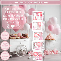 Rose Gold Bridal Shower Decorations 2 in 1 Set - Balloon Garland Arch and Boxes.