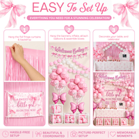 Pink Bow Baby Shower Decorations, Coquette Set for Girls