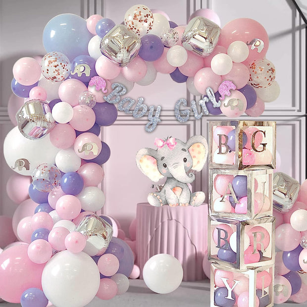 165 pc Baby Shower Decorations for Girl | Pink Elephant Theme.