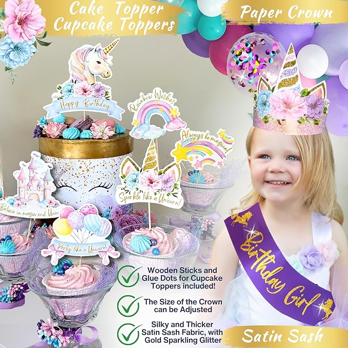 Attache Unicorn Theme Birthday Decorations items or kit (7 Happy