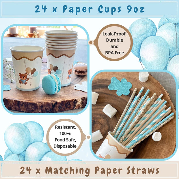 Teddy Bear Baby Shower Party Supplies | Disposable Tableware | Serves 24.