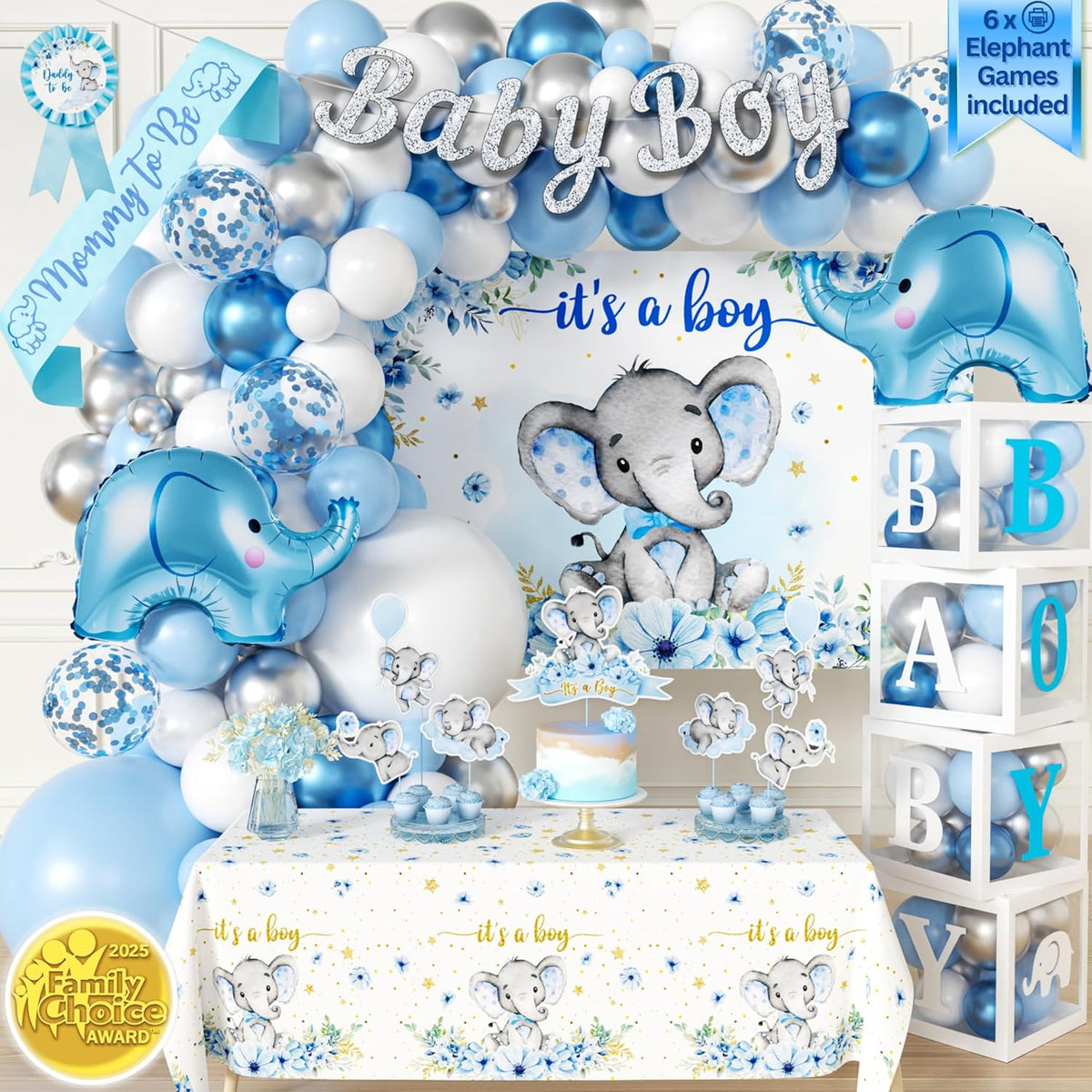187 pc Premium Elephant Baby Shower Decorations for Boy