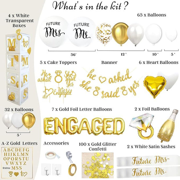 248 Pc Engagement Party Decorations , Gold and White Bridal Decorations.