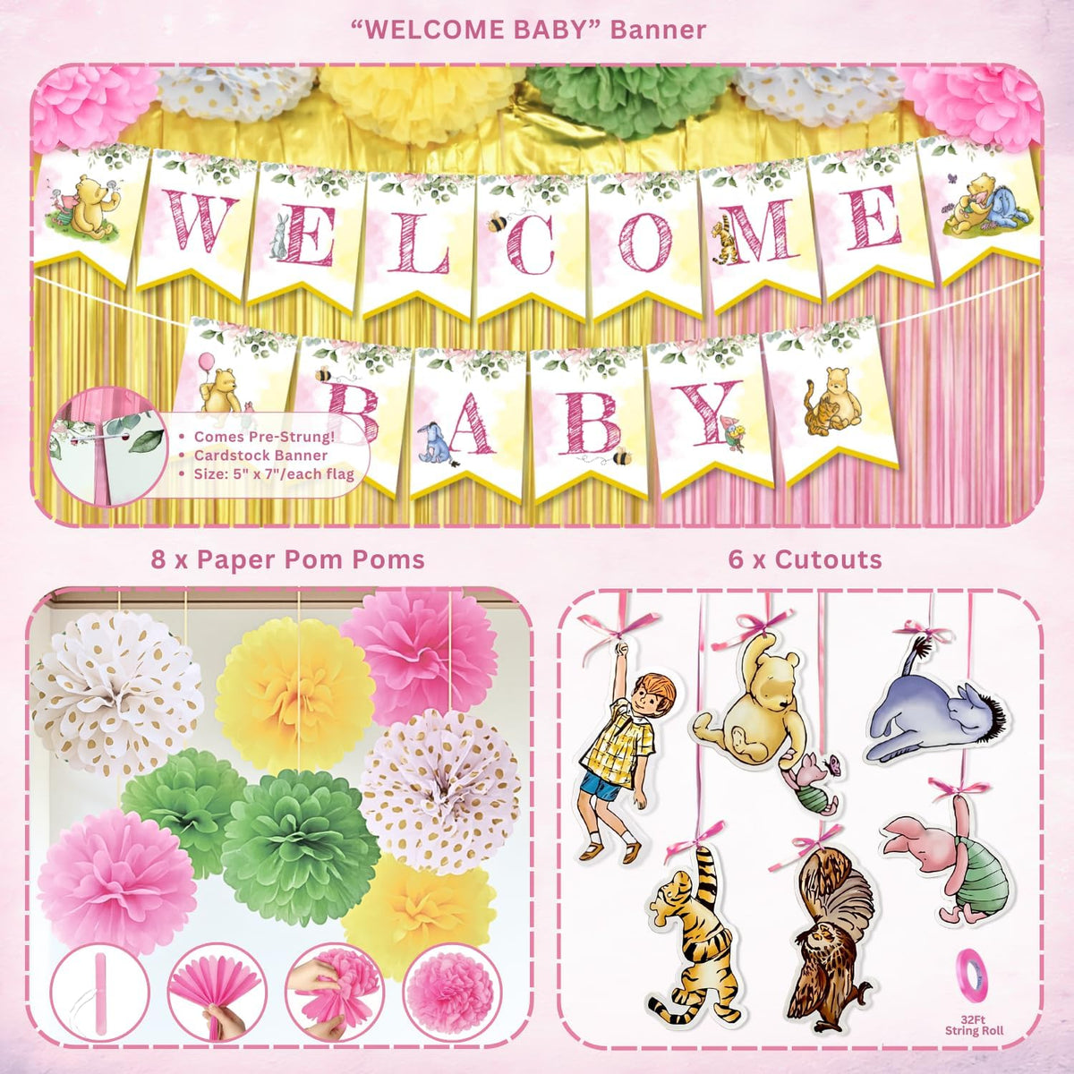 Pink Winnie Baby Shower Decorations