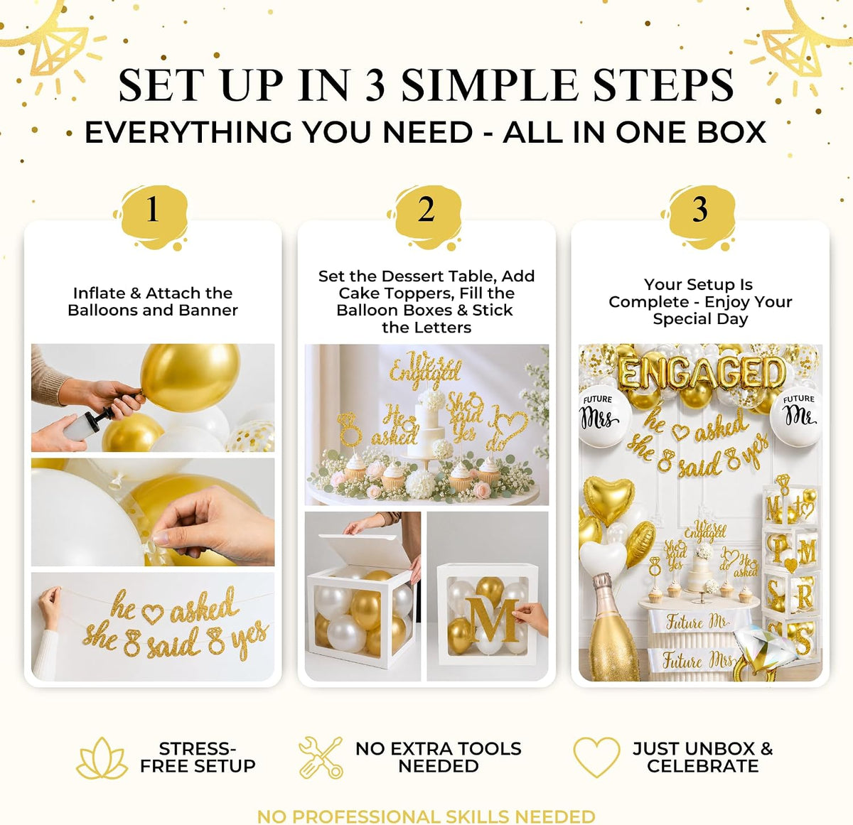 Engagement Party Decorations , Gold and White Bridal Decorations