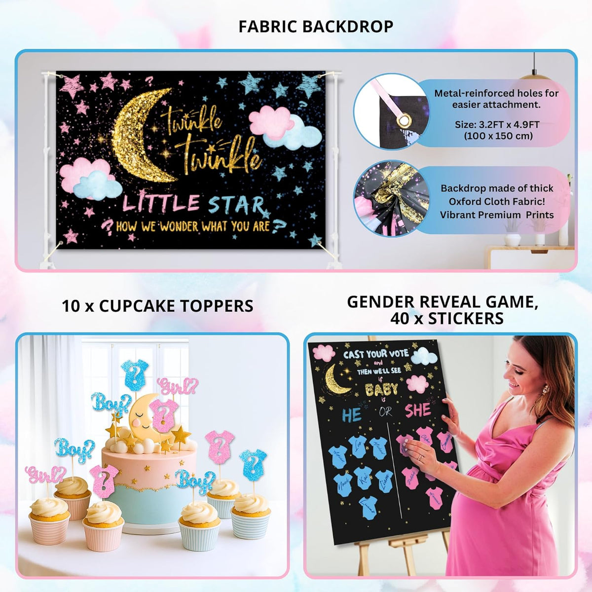 191 PC Premium Twinkle Twinkle Little Star Gender Reveal Decorations
