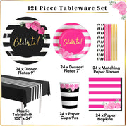 Hot Pink Party Decorations Disposable Tableware Set Serves 24