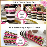 Hot Pink Party Decorations Disposable Tableware Set Serves 24