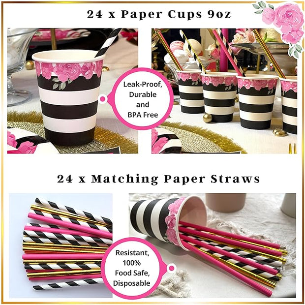 Hot Pink Party Decorations Disposable Tableware Set Serves 24