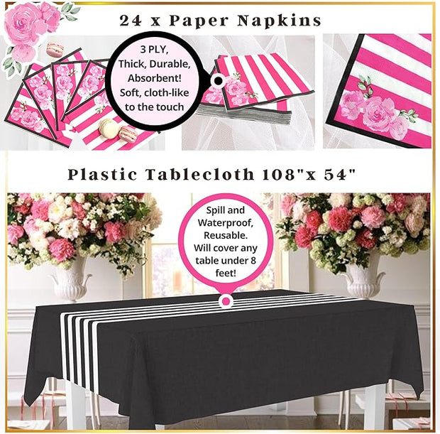 Hot Pink Party Decorations Disposable Tableware Set Serves 24