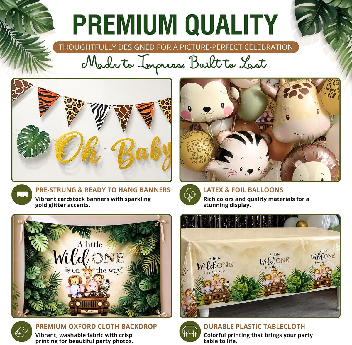 Safari Baby Shower Decorations, Jungle Animal Party Set