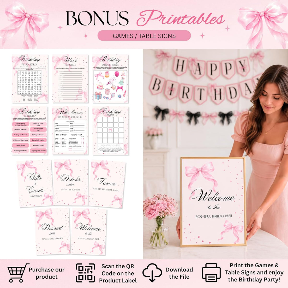 Pink Bow Birthday Decorations