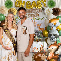 RainMeadow Woodland Animal Baby Shower Decorations - Forest Animal Theme Kit for Boy or Girl with Backdrop, Balloons, Banners, Tablecloth