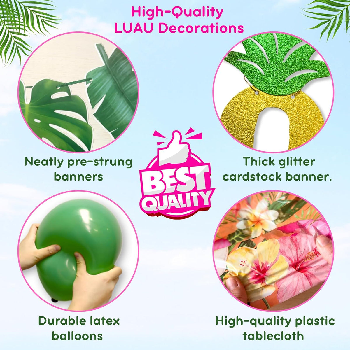 RainMeadow 209 pc Luau Birthday Party Decorations Set for 25 guests - Hawaiian Theme with Aloha Banner, Balloons, Flamingo, Tableware - Tropical Luau Party Supplies