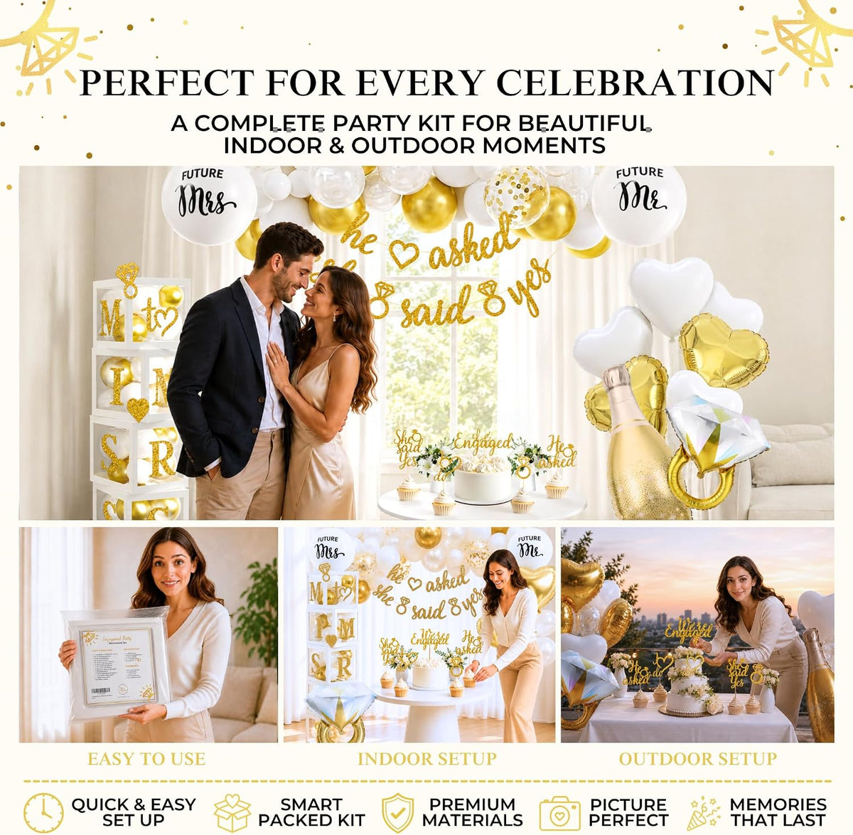 Engagement Party Decorations , Gold and White Bridal Decorations