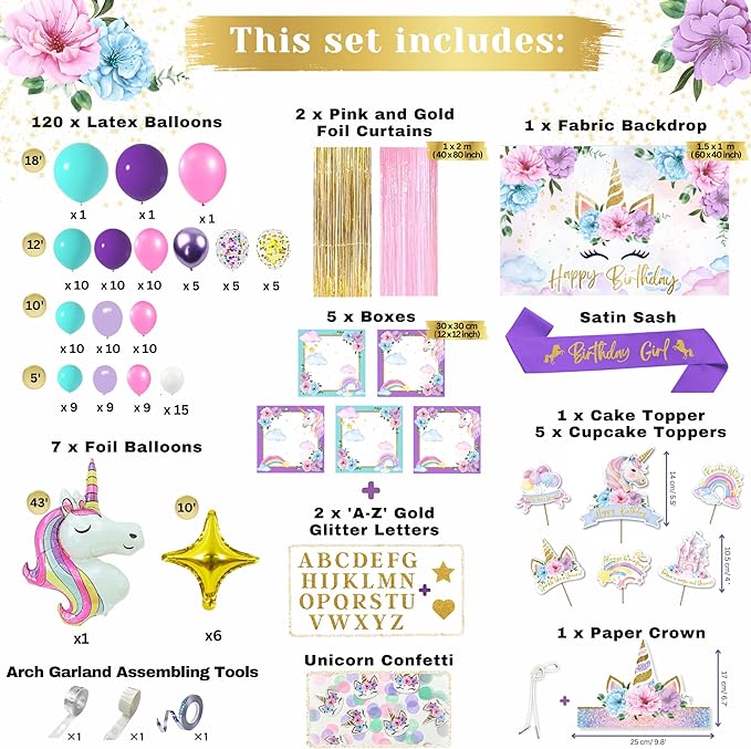 Unicorn Birthday Decorations for Girls Kit.