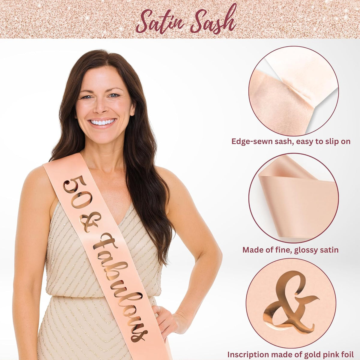 50th Birthday Decorations for Women 40 pc - Party Supplies - Black and Rose Gold Theme