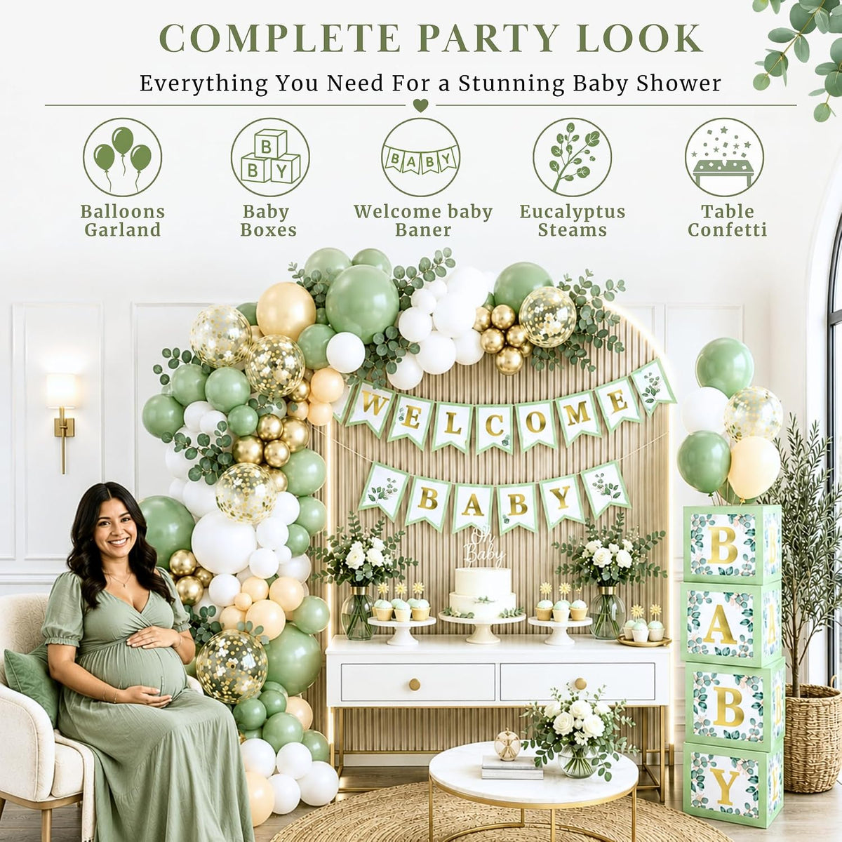 Sage Green Baby Shower Decorations, Gender Neutral