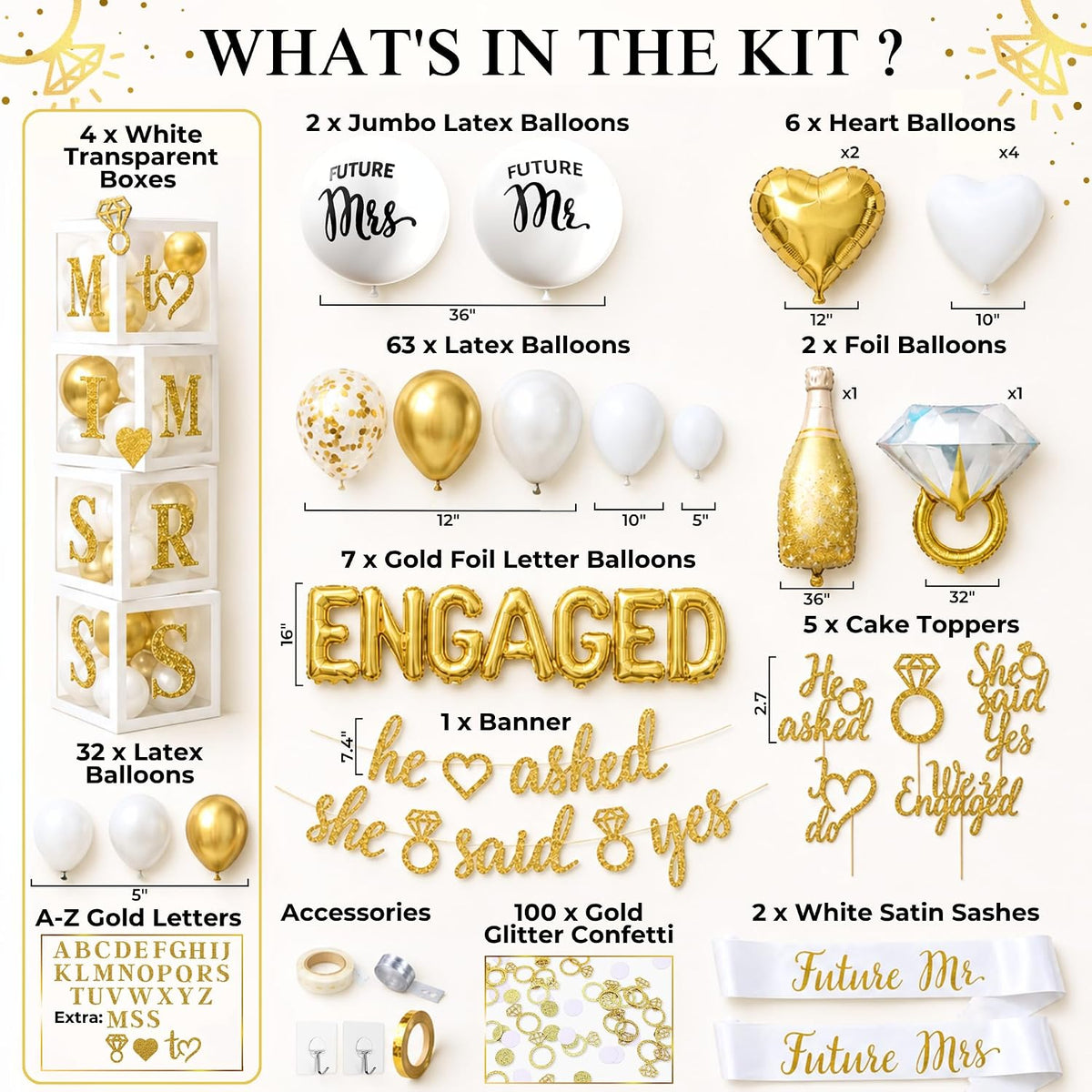 Engagement Party Decorations , Gold and White Bridal Decorations
