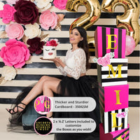 Hot Pink Balloon Boxes | Black and Pink Decorations for Birthday.