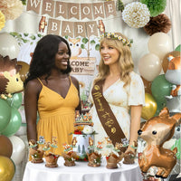 RainMeadow Woodland Animal Baby Shower Decorations - Forest Animal Theme Kit for Boy or Girl with Backdrop, Balloons, Banners, Tablecloth
