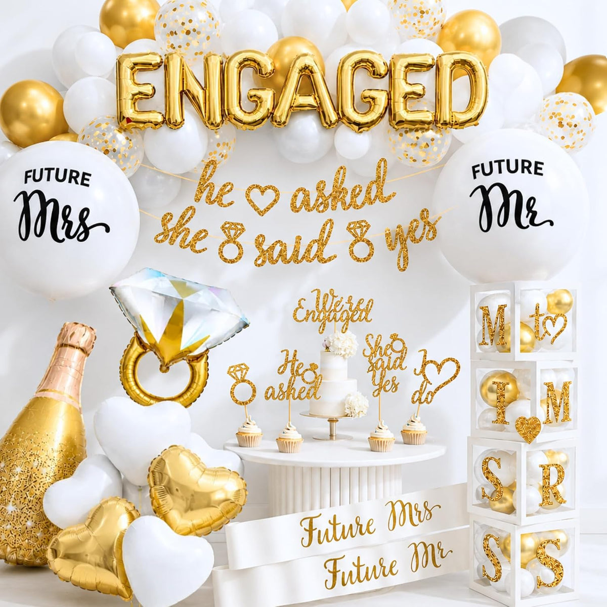 Engagement Party Decorations , Gold and White Bridal Decorations
