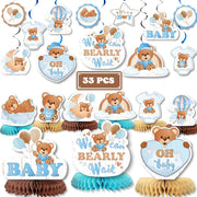 Bear Centerpieces for Tables | Blue Bear Baby Shower Party Hanging Swirls Decorations