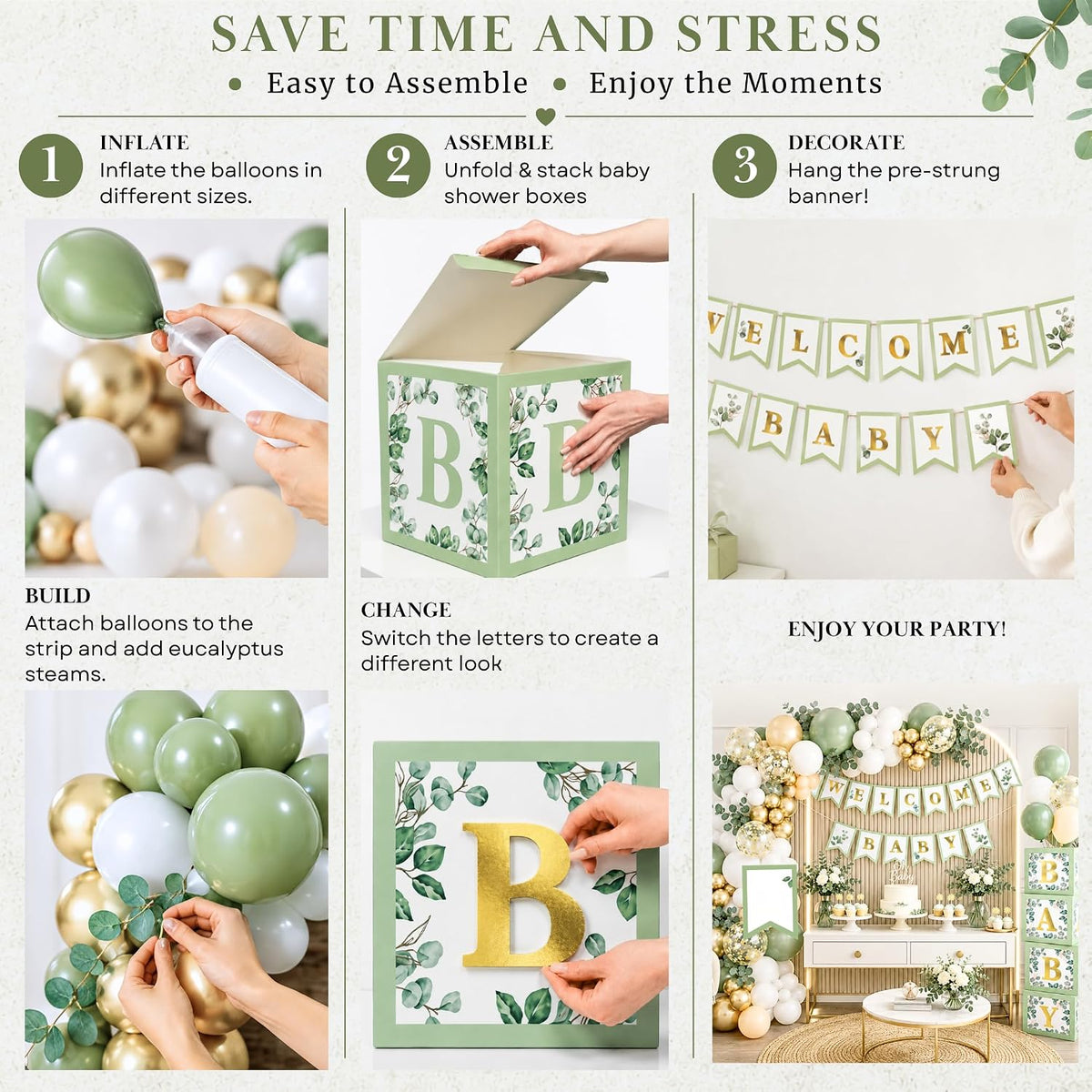 Sage Green Baby Shower Decorations, Gender Neutral